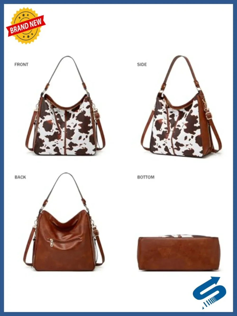 Cow Print Tote Handbag Set with Wallet Crossbody High Capacity PU Leather